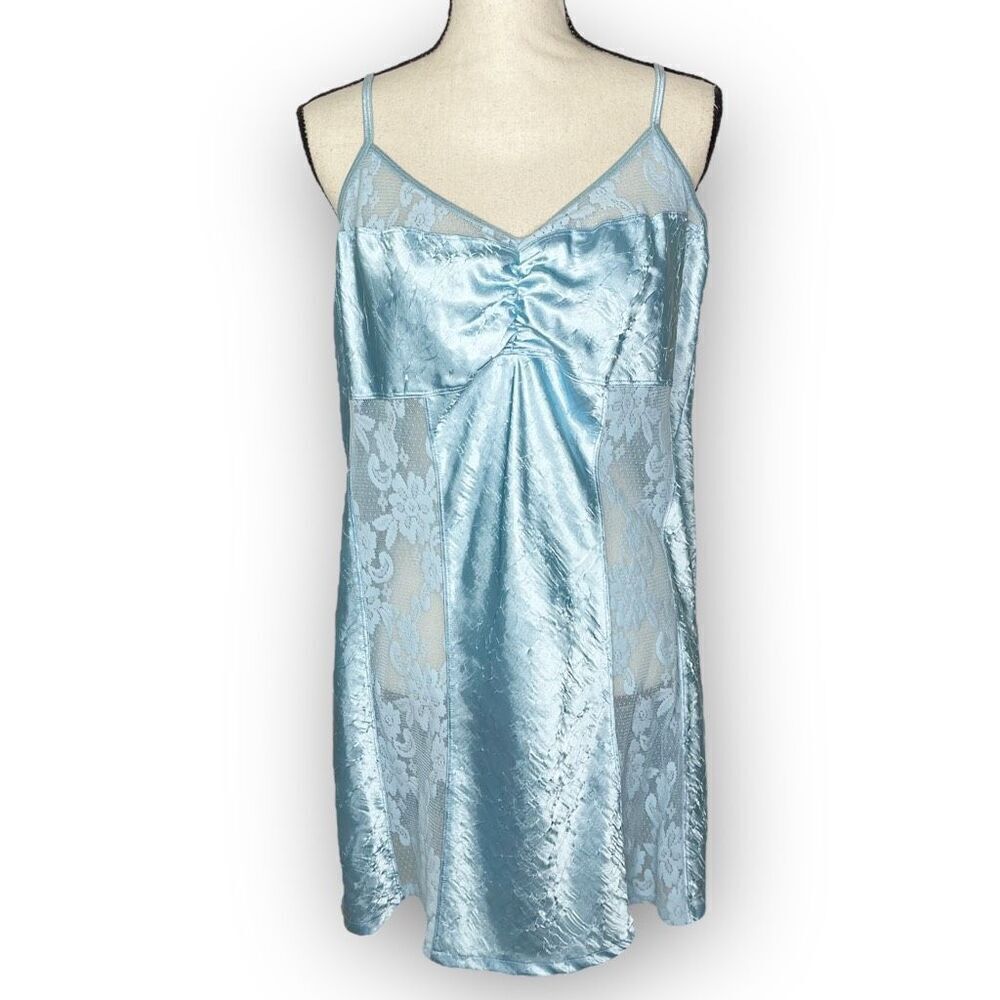 Bisou Bisou by Michele Bohbot Chemise Teddy Dress Blue Lace Women’s Size XL